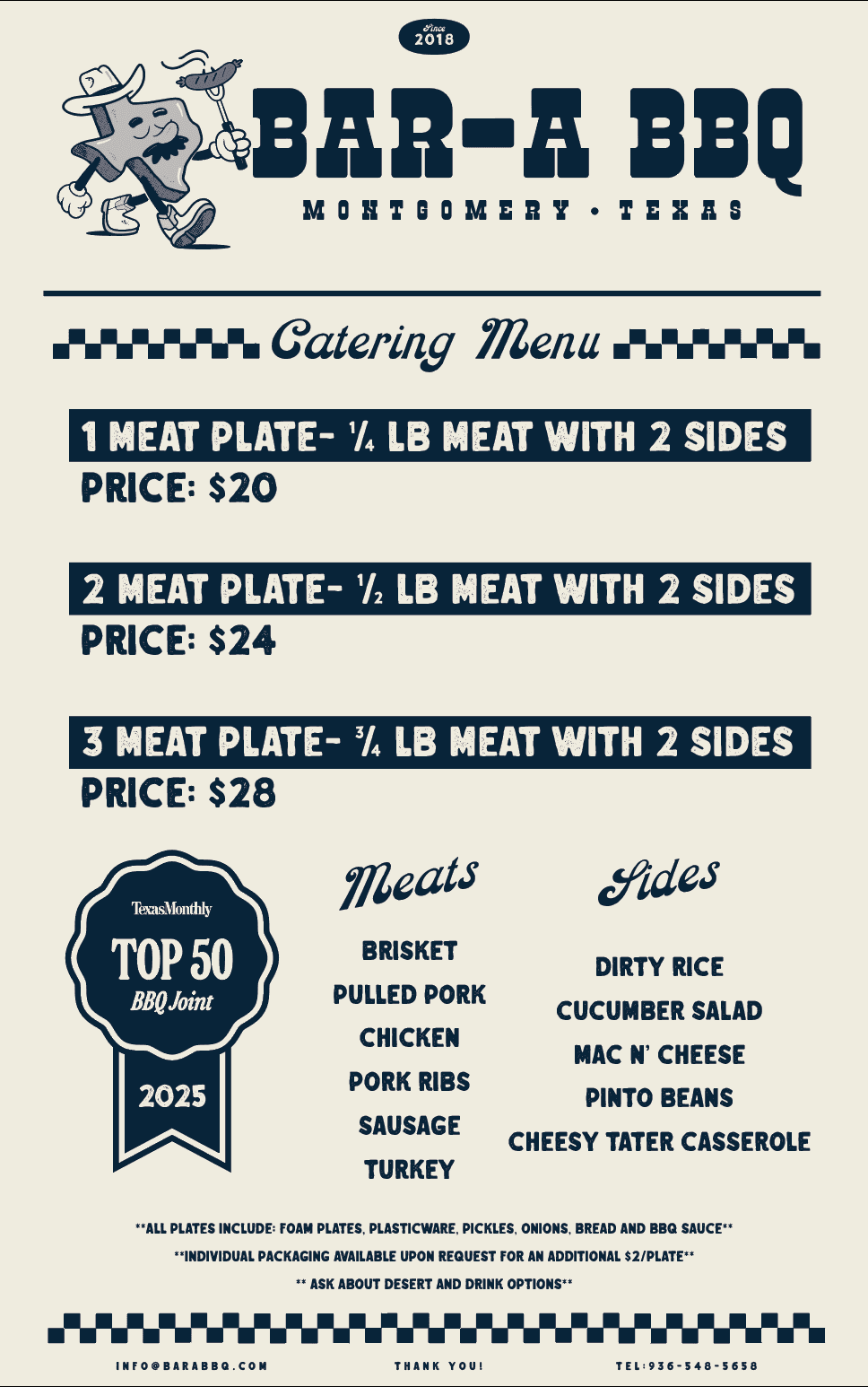 Bar A BBQ Catering Menu