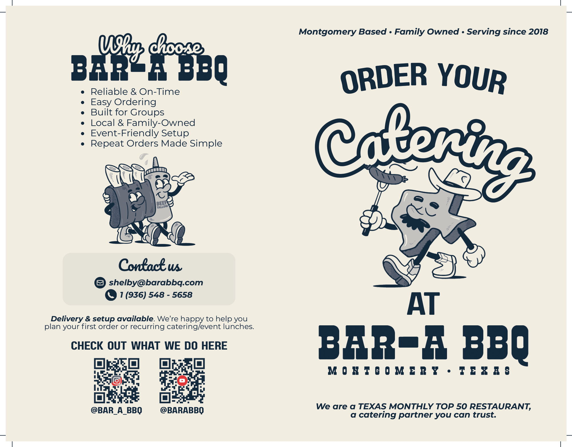 Bar A BBQ catering menu cover