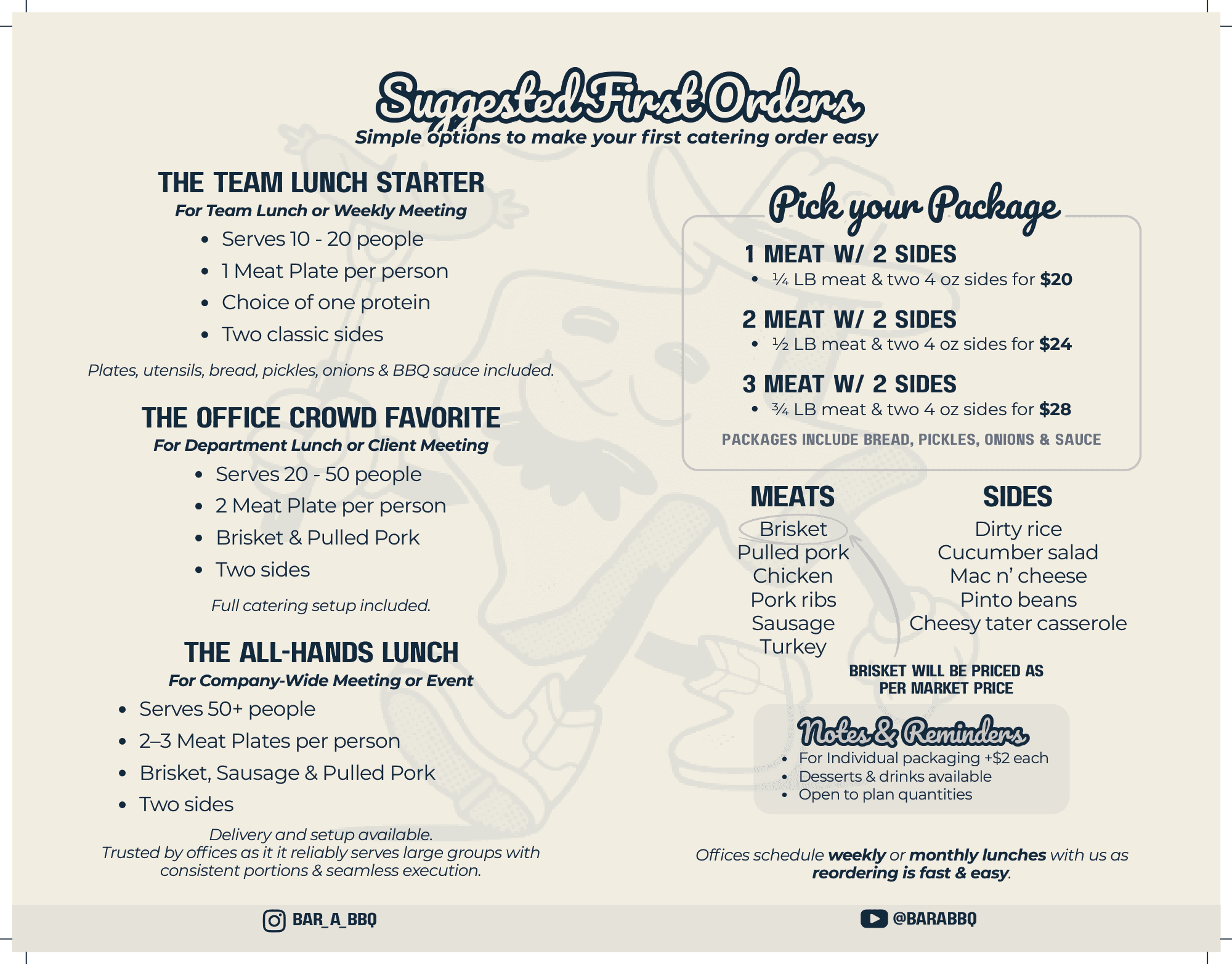 Bar A BBQ office catering packages and sides